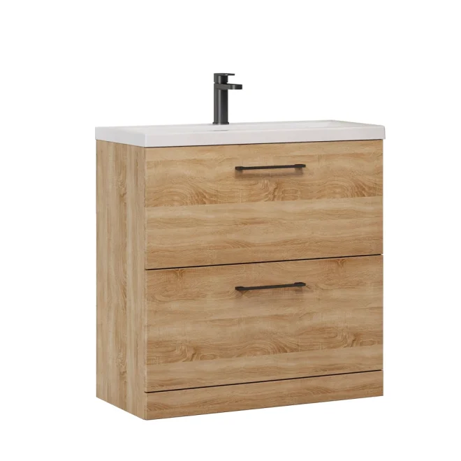 Nuie Arno 800mm Bleached Oak Floor Standing 2 Drawer Vanity Unit