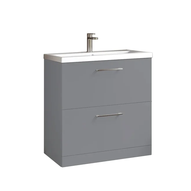 Nuie Arno 800mm Satin Grey Floor Standing 2 Drawer Vanity Unit