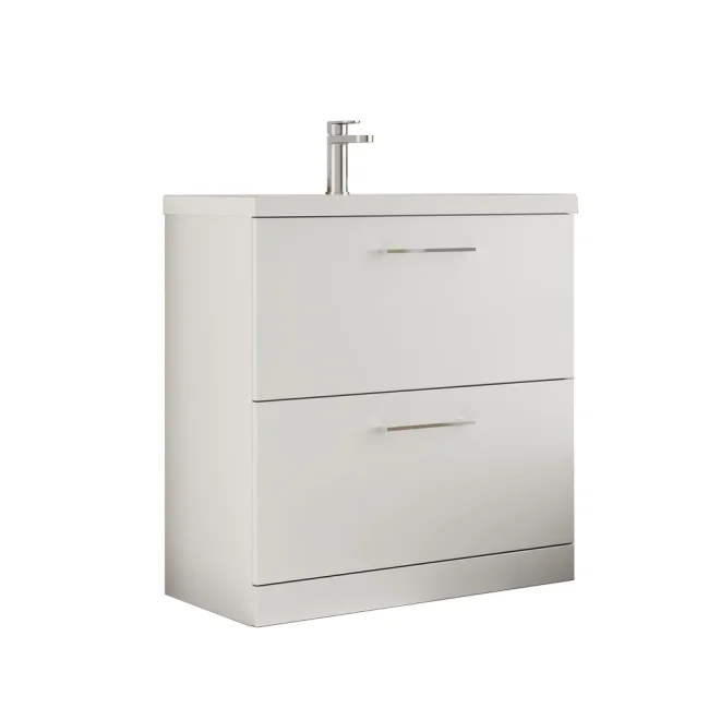 Nuie Arno 800mm Gloss White Floor Standing 2 Drawer Vanity Unit
