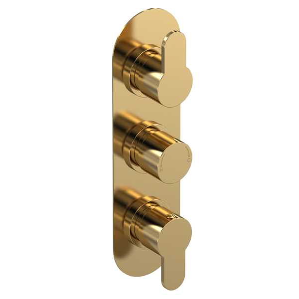 Arvan Brushed Brass Triple Concealed Shower Valve (Medium Pressure) - Two Outlets - Nuie