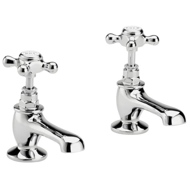 Bayswater Crosshead Hex Basin Pillar Taps - White/Chrome