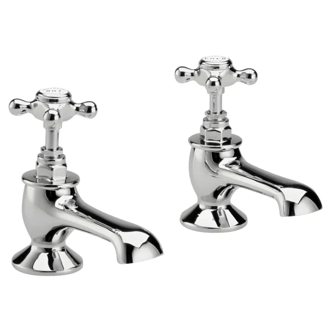 Bayswater Crosshead Hex Bath Pillar Taps - White/Chrome