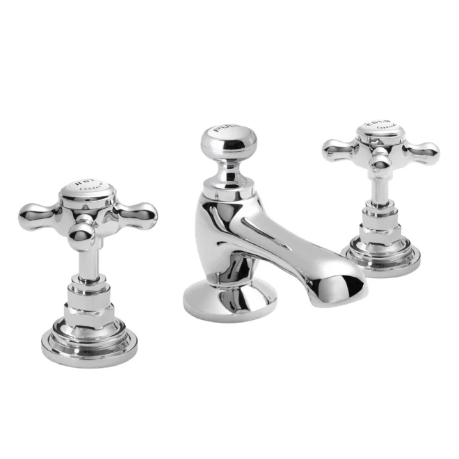 Bayswater 3 Hole Hex Basin Mixer Taps - White/Chrome