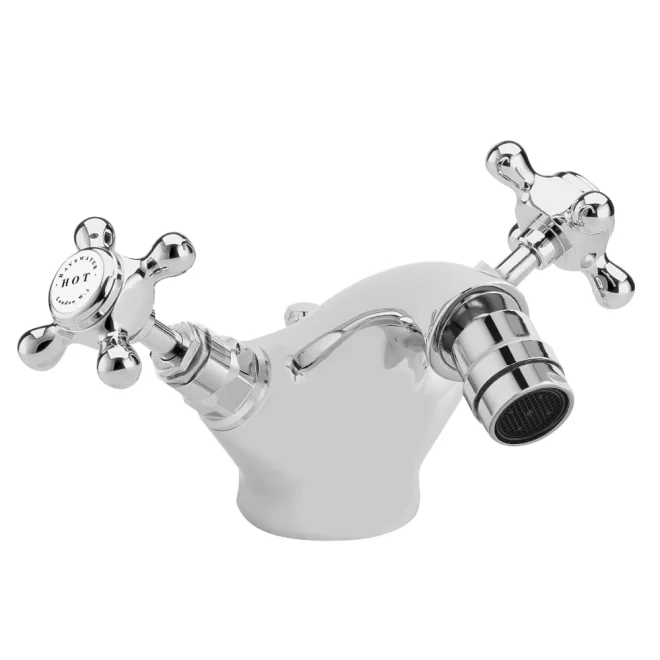 Bayswater Monobloc Hex Bidet Taps - White/Chrome
