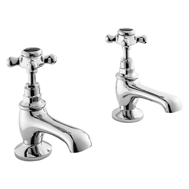 Bayswater Crosshead Hex Basin Pillar Taps - Black/Chrome
