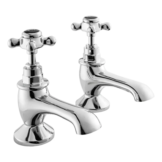 Bayswater Crosshead Hex Bath Pillar Taps - Black/Chrome