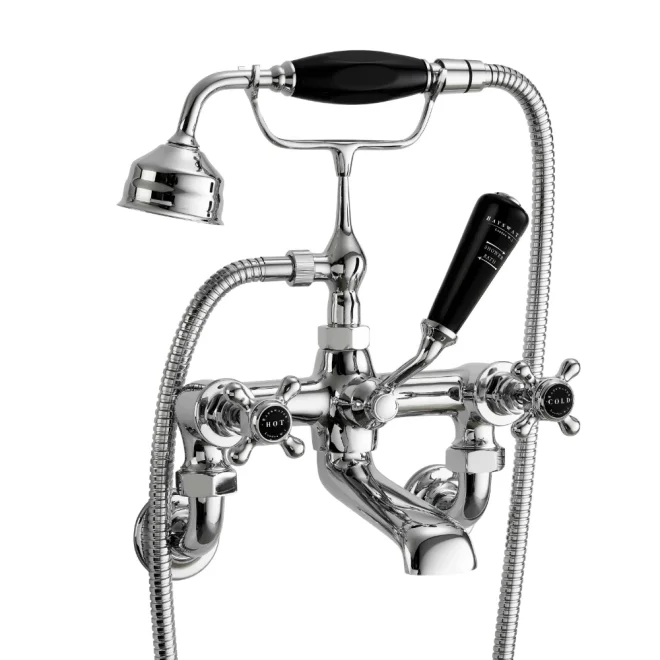 Bayswater Hex Wall Mounted Bath Shower Mixer - Black/Chrome