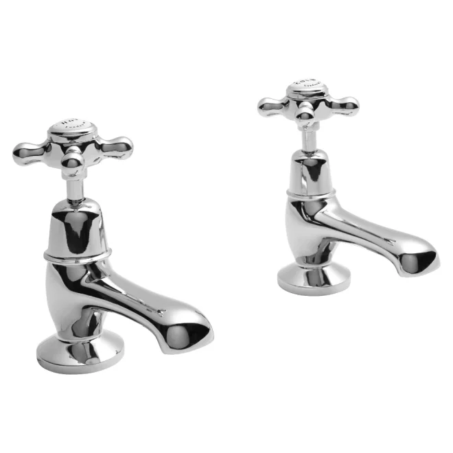 Bayswater Crosshead Dome Basin Pillar Taps - White/Chrome