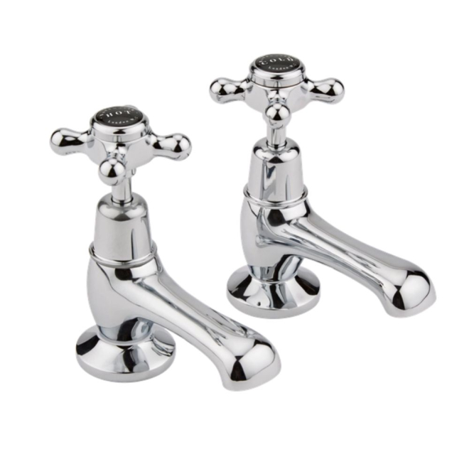 Bayswater Crosshead Hex Basin Pillar Taps - Black/Chrome