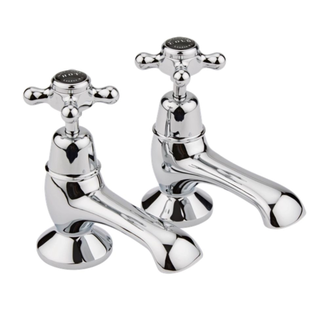 Bayswater Crosshead Dome Bath Pillar Taps - Black/Chrome