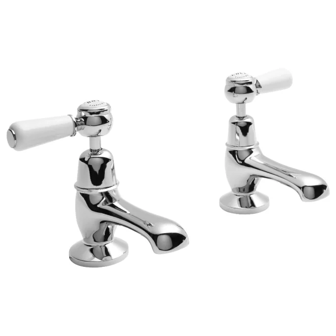 Bayswater Lever Dome Basin Pillar Taps - White/Chrome