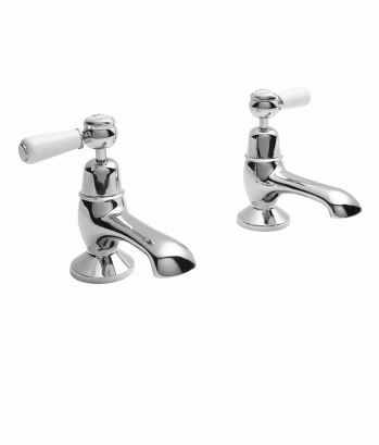 Bayswater Lever Dome Bath Pillar Taps - White/Chrome