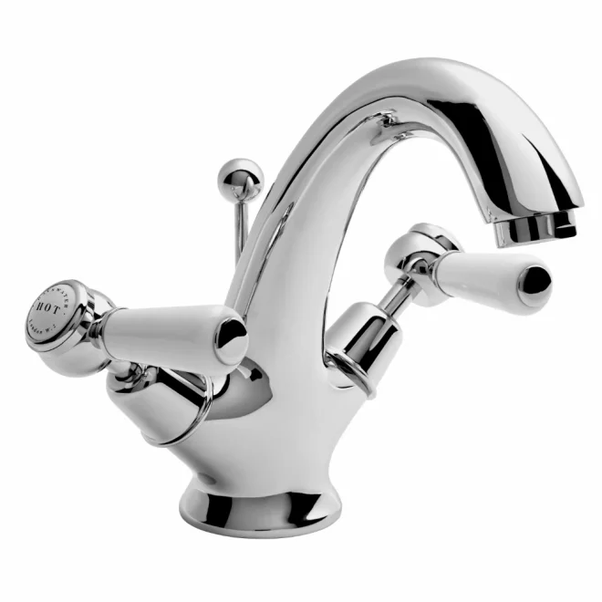 Bayswater Lever Dome Basin Mixer Taps - White/Chrome