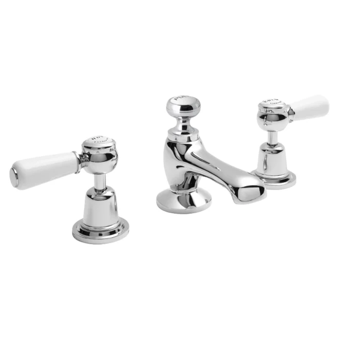 Bayswater 3 Hole Lever Dome Basin Mixer Taps - White/Chrome