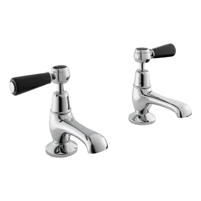 Bayswater Lever Dome Basin Pillar Taps - Black/Chrome