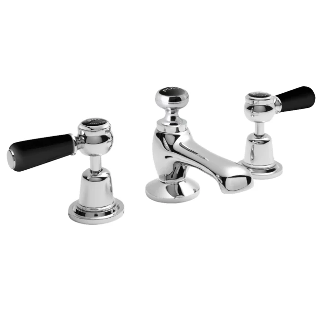 Bayswater 3 Hole Lever Dome Basin Mixer Taps - Black/Chrome