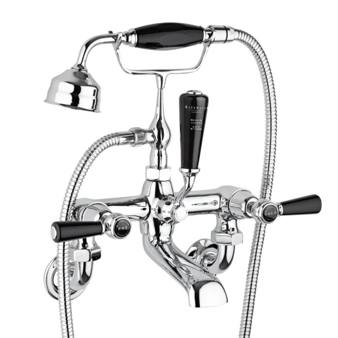 Bayswater Lever Dome Wall Mounted Bath Shower Mixer - Black/Chrome
