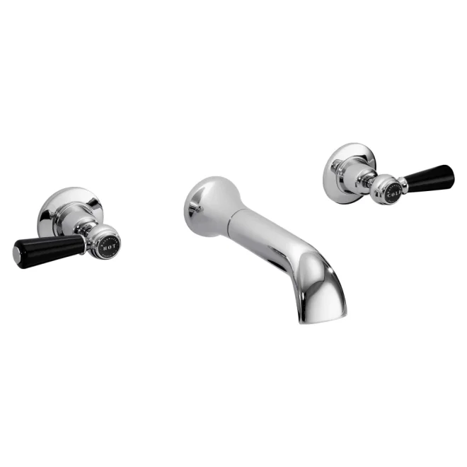 Bayswater Black And Chrome Wall Mounted Basin Domed Collar Mixer Lever Tap