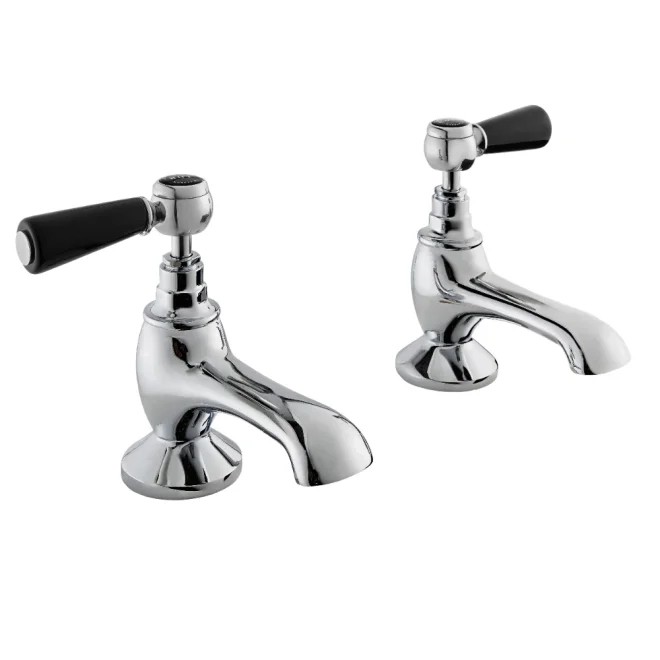 Bayswater Lever Hex Bath Pillar Taps - Black/Chrome