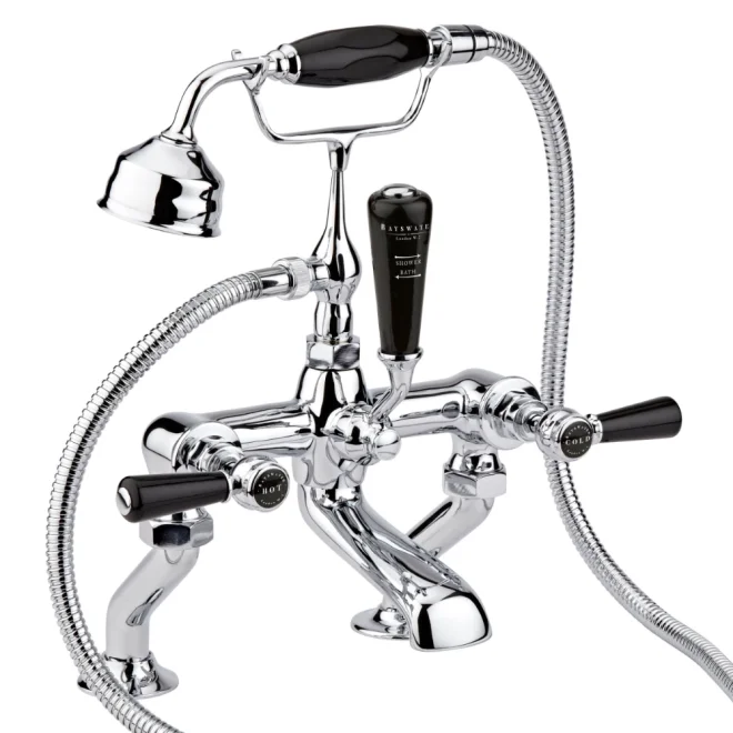 Bayswater Lever Hex Bath Shower Mixer - Black/Chrome