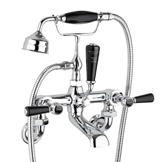 Bayswater Lever Hex Wall Mounted Bath Shower Mixer - Black/Chrome