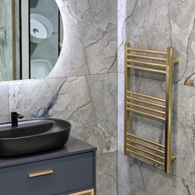 Gio Brushed Brass Bathroom Towel Radiator 400 x 800mm