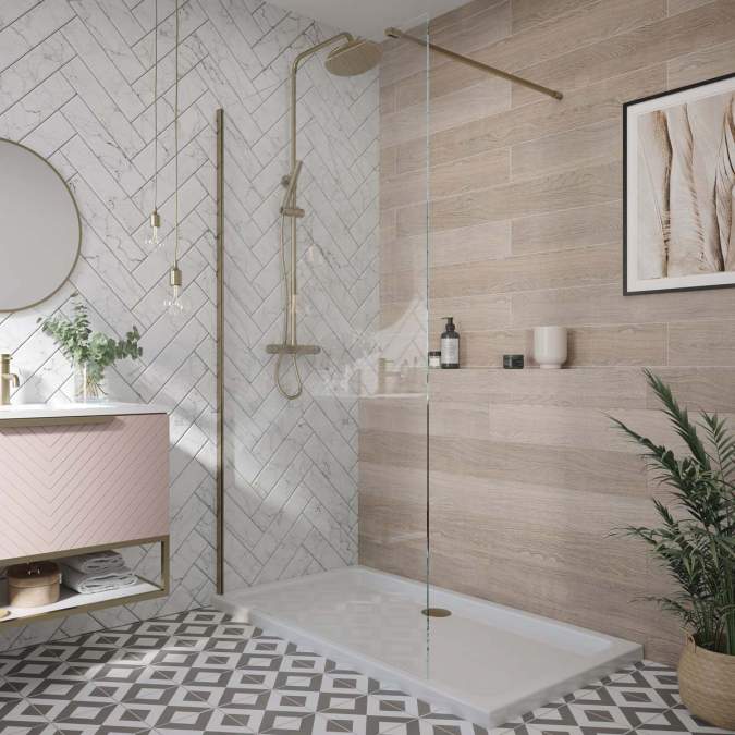Scudo S8 Brushed Brass Wetroom Shower Screen 700mm
