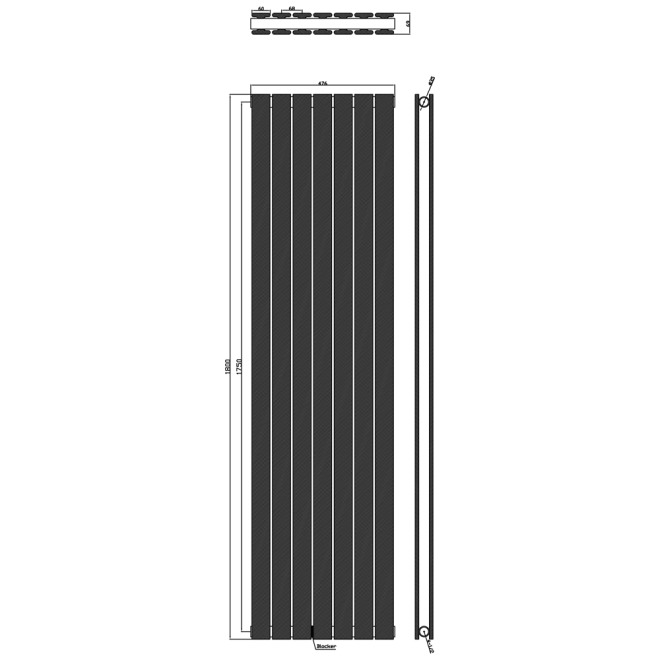 Scudo Bravo 1800 x 476mm Anthracite Double Vertical Designer Radiator ...