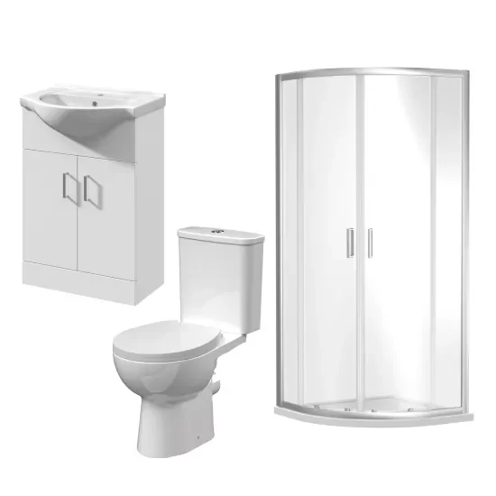 nuie Bathroom Suite with 900 Quadrant Shower Enclosure, 550 Basin Vanity Unit and Toilet