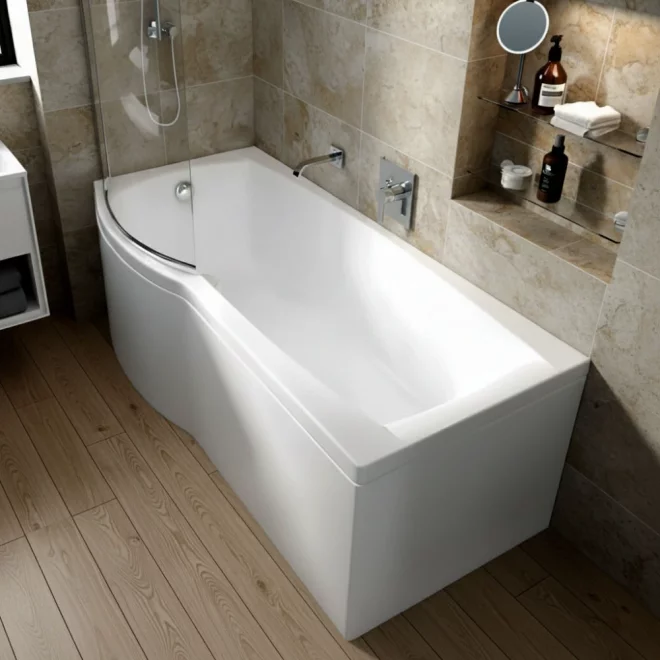 Carron Delta 1700 x 700-800 P Shaped Shower Bath - Reinforced Carronite