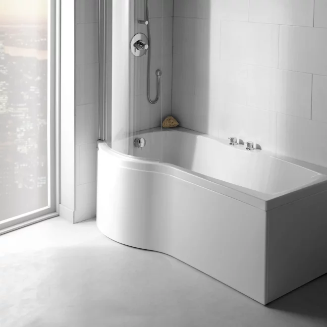 Carron Sigma 1800 x 900 P Shaped Shower Bath - Reinforced Carronite