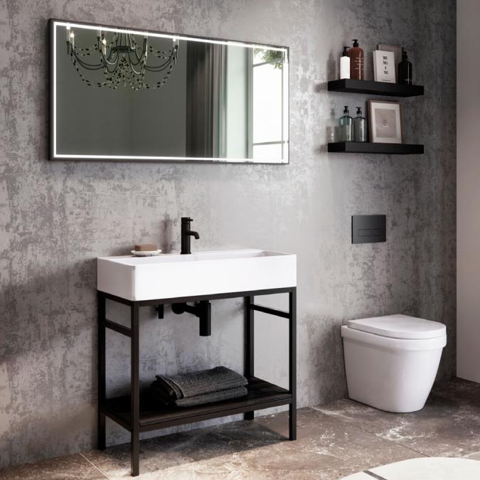 Abacus Concept Noir 800mm Black Washstand & 1 Tap Hole Basin