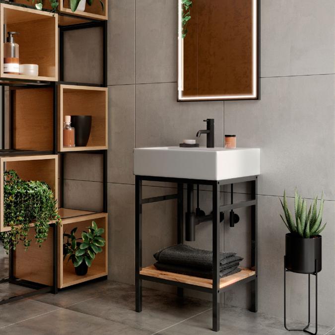 Abacus Concept Noir 500mm Black Washstand & 1 Tap Hole Basin