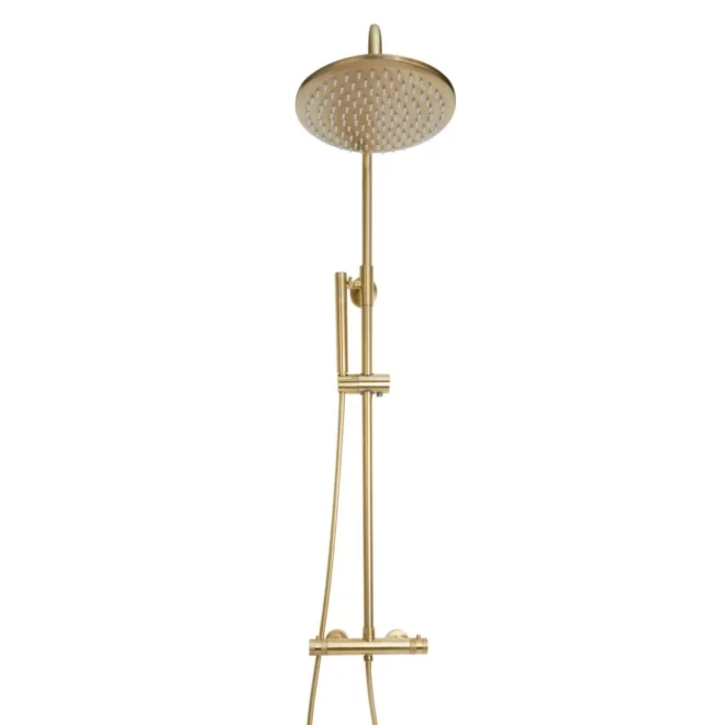 Scudo Core Brushed Brass Twin Head Rigid Riser Shower Kit