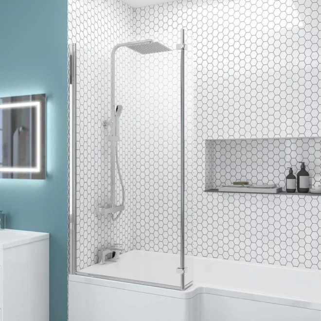 Eastbrook L Shaped Bath Shower Screen Left Hand 1400 x 835mm Chrome