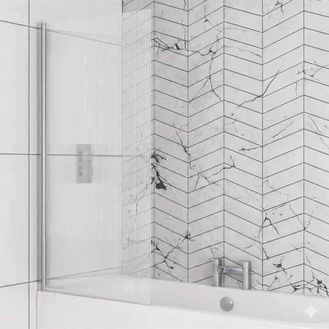 Eastbrook Fluted Bath Shower Screen Left Hand 1400 x 800mm Chrome