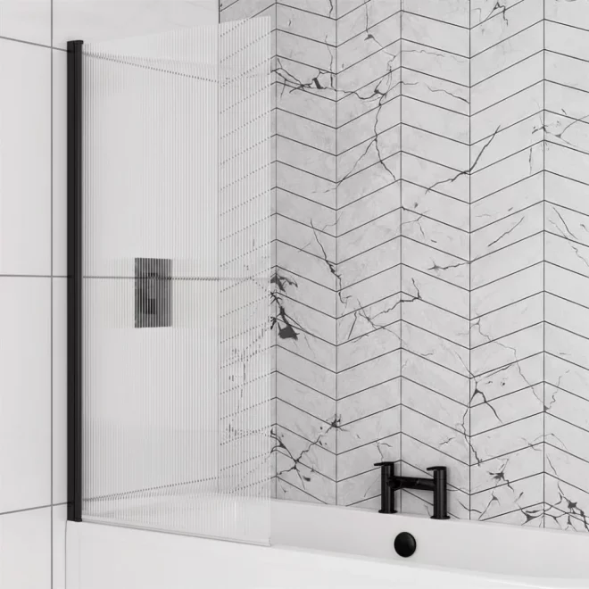 Eastbrook Fluted Bath Shower Screen Left Hand 1400 x 800mm Matt Black