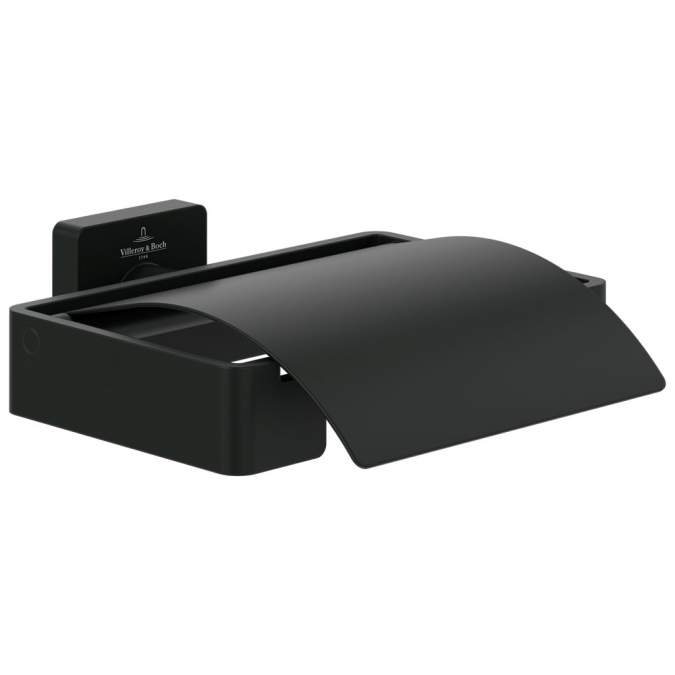 Villeroy & Boch Elements Striking Toilet Roll Holder With Cover Matt Black