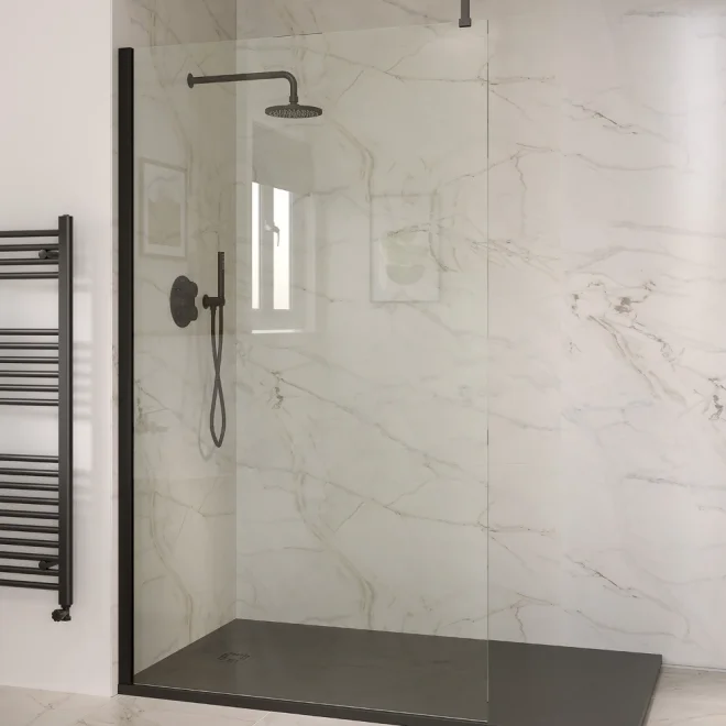 Aquaglass Elite Walk In Shower Screen With Matt Black Profile