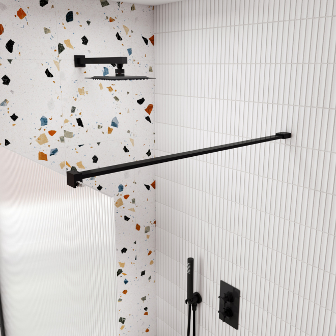 Nuie Matt Black Wetroom Glass Support Arm