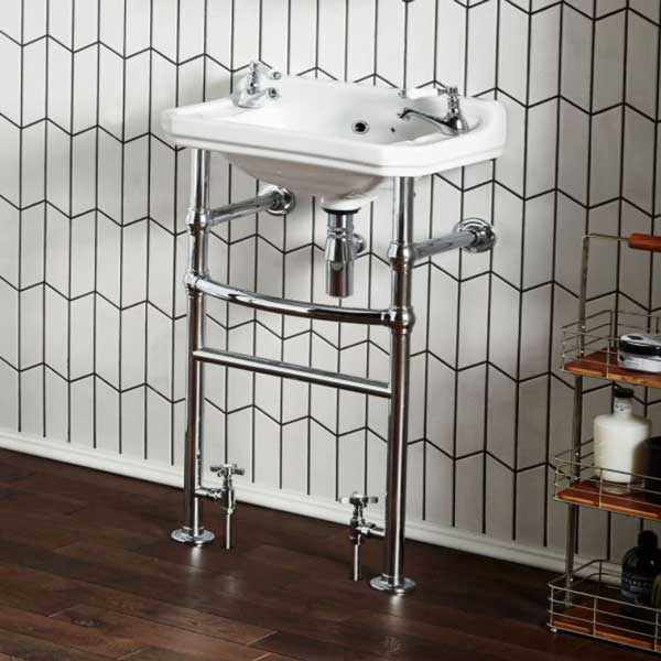 500mm Traditional Basin With Heated Washstand Chrome White Holborn