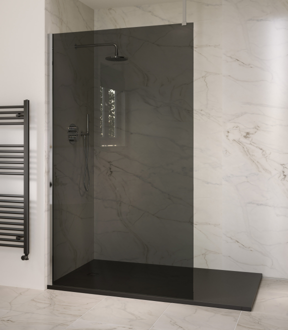 Frontline Bathrooms Prestige2 Chrome 700mm Smoked Wetroom Shower Screen