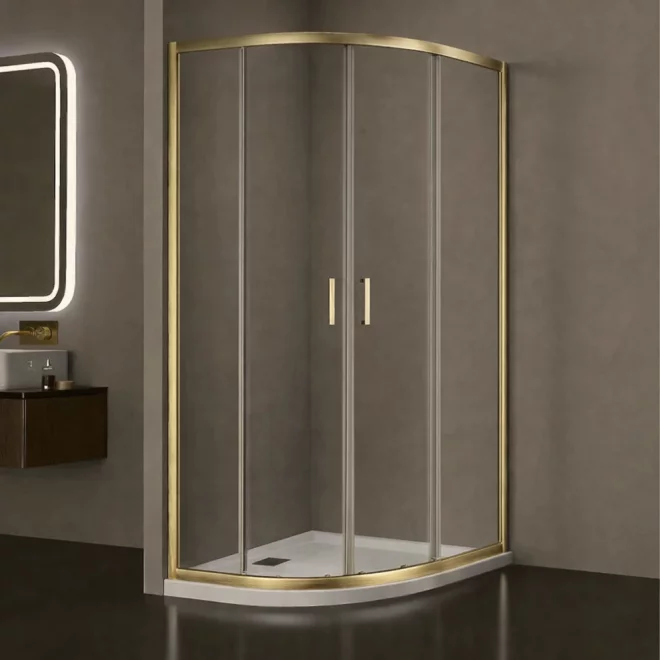 Gio Brushed Brass 1200 x 800mm Offset Quadrant Shower Enclosure