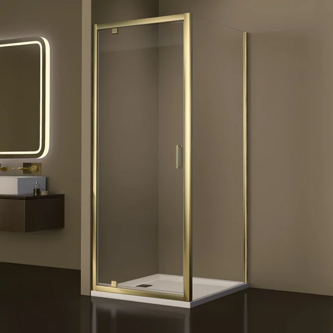 Gio Brushed Brass 900mm Pivot Shower Door