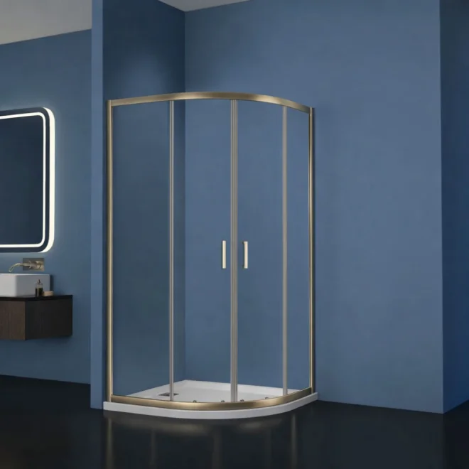 Gio Brushed Brass 1200 x 900mm Offset Quadrant Double Door Shower Enclosure