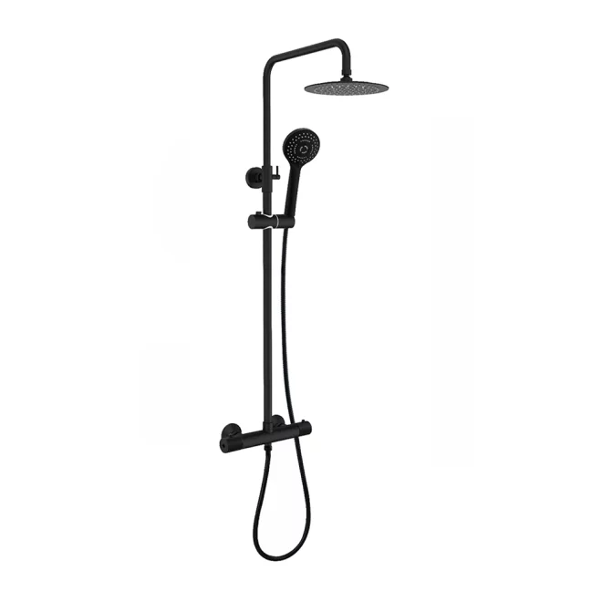 Gio Halo Round Black Dual Head Rigid Riser Shower Kit