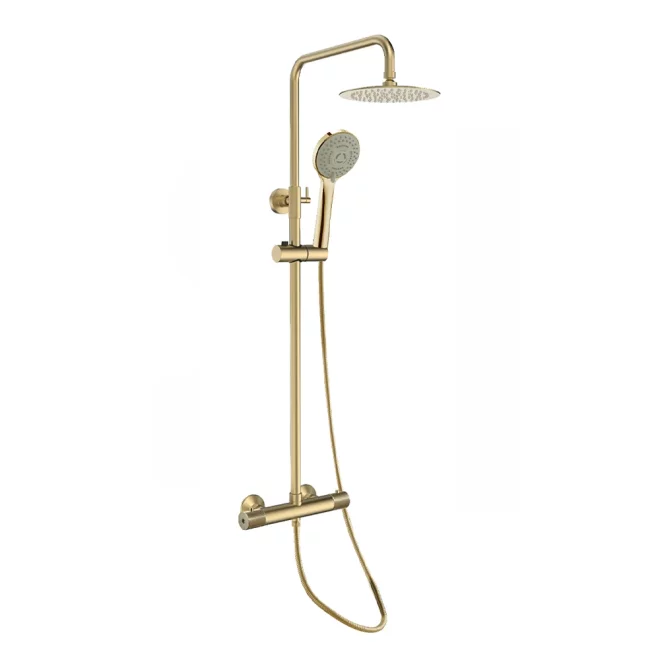 Gio Halo Round Brushed Brass Dual Head Rigid Riser Shower Kit