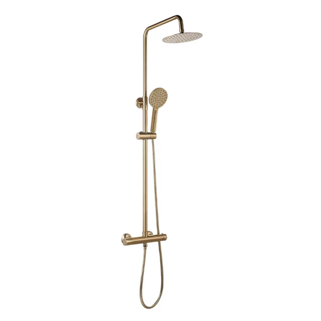 Gio Nova Brushed Brass Round Dual Head Rigid Riser Shower Kit