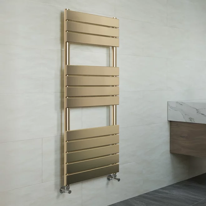 Gio Nova Brushed Brass Bathroom Towel Radiator 1200 x 500mm