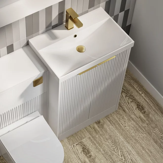 Halite 610mm Waterproof Fluted Vanity Unit with Curved Basin